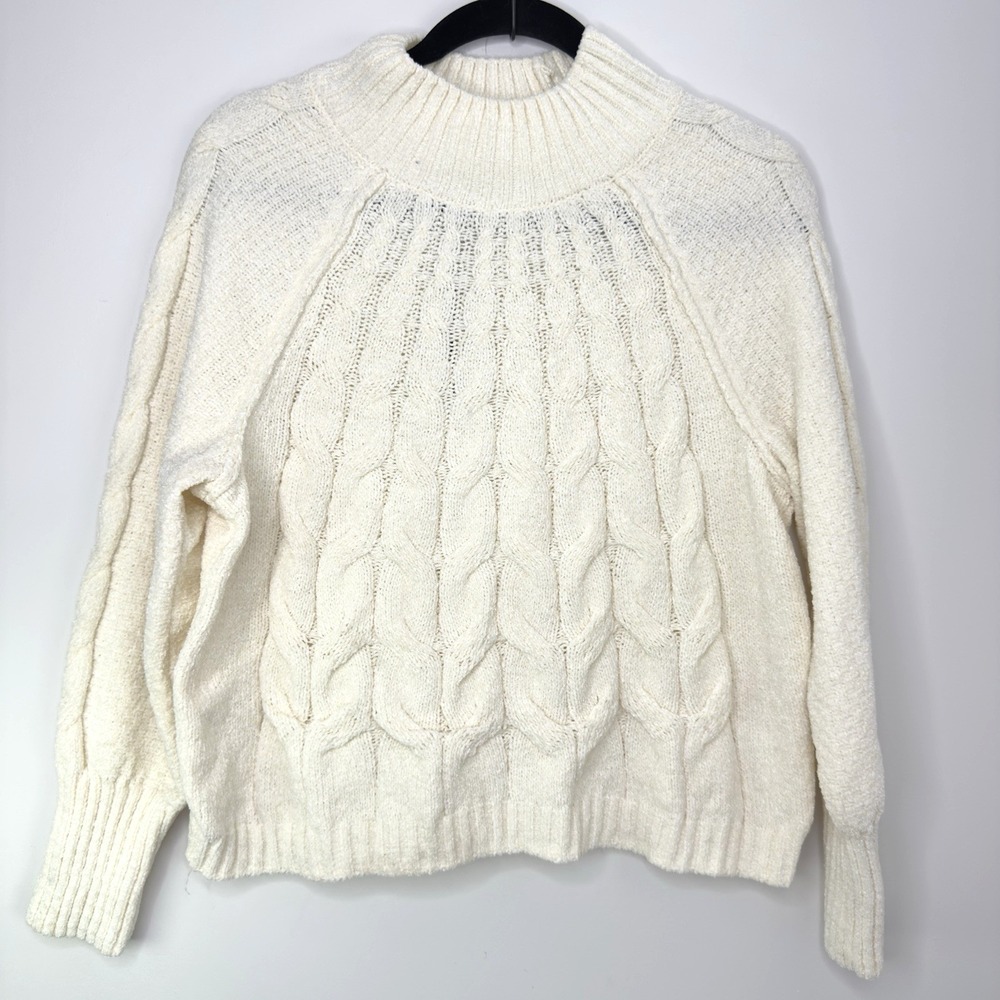 Olive + Oak Women's M Winter White Cable Knit Mock Neck‎ Sweater Long Sleeve NWT